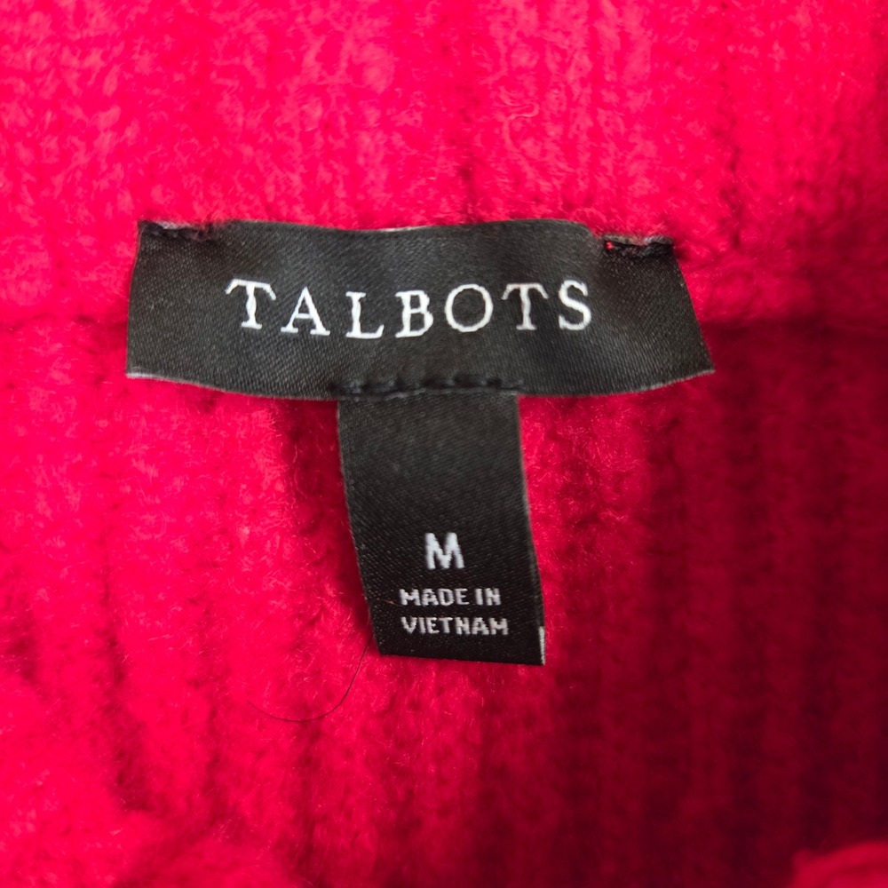 Talbots Wool Cotton Blend Red Ribbed Mock Neck Rhinestone Button Sweater Medium - Picture 5 of 6